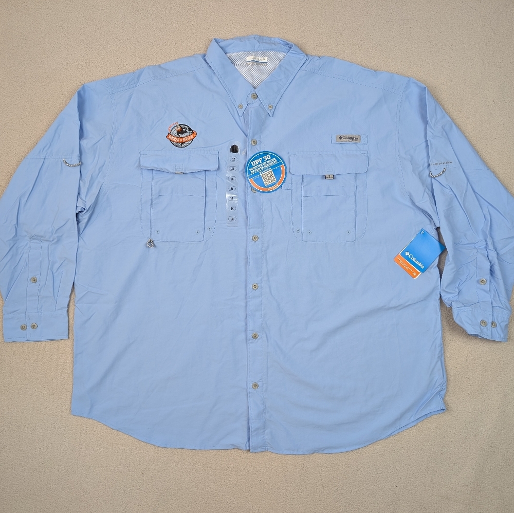 Columbia Bahama II PFG Men's Size 3X Baby Blue Long Sleeve Button Up Shirt